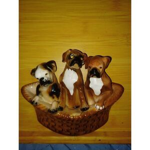 Enesco Marilyn Exclusive #5C65 Boxer‎ Puppies Basket Ceramic Wall Plaque 6" x 6"